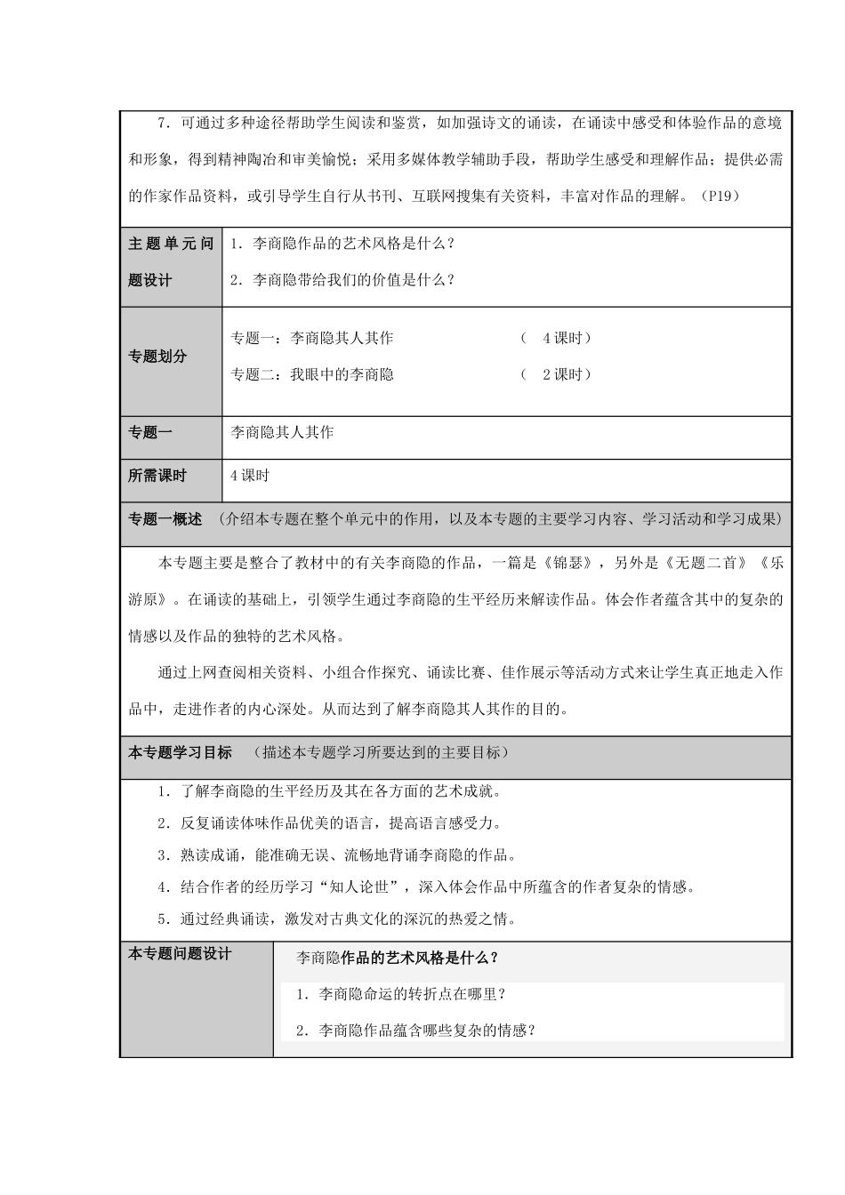 山东省滕州市高中2012-2013学年高二语文 晚唐诗人李义山主题单元设计_第3页