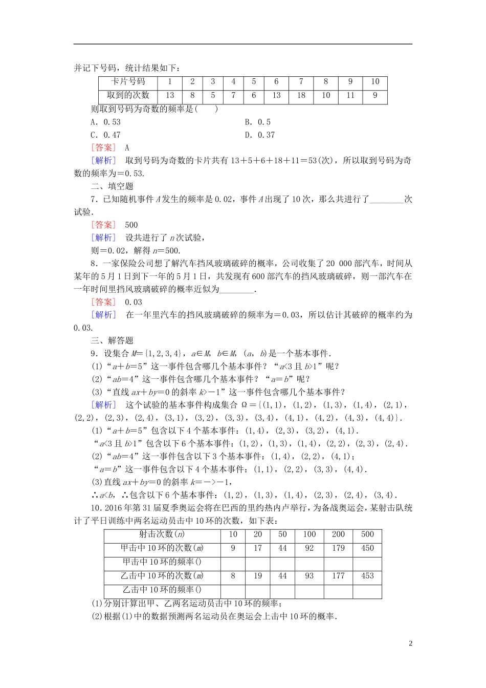 高中数学 3.1.1随机事件的概率练习 新人教A版必修3-新人教A版高一必修3数学试题_第2页