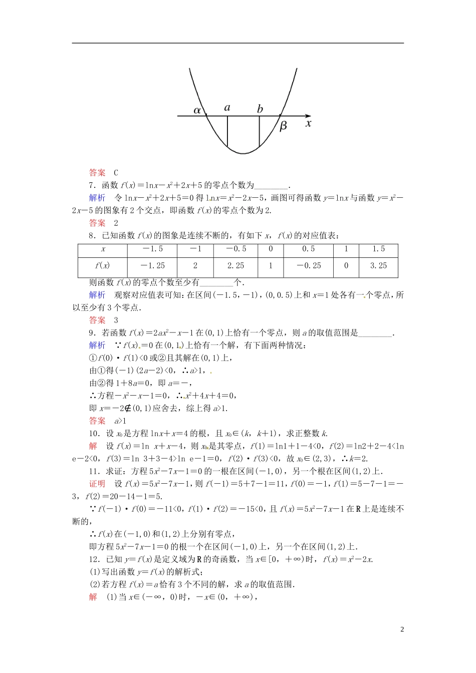 高中数学 3.1.1方程的根与函数的零点双基限时练 新人教A版必修1-新人教A版高一必修1数学试题_第2页
