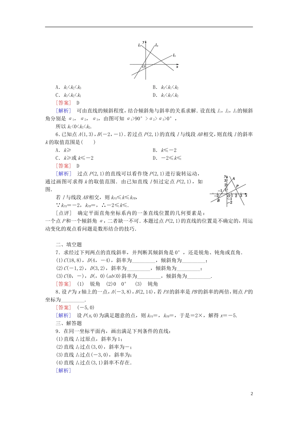 高中数学 3.1.1倾斜角与斜率练习 新人教A版必修2-新人教A版高一必修2数学试题_第2页