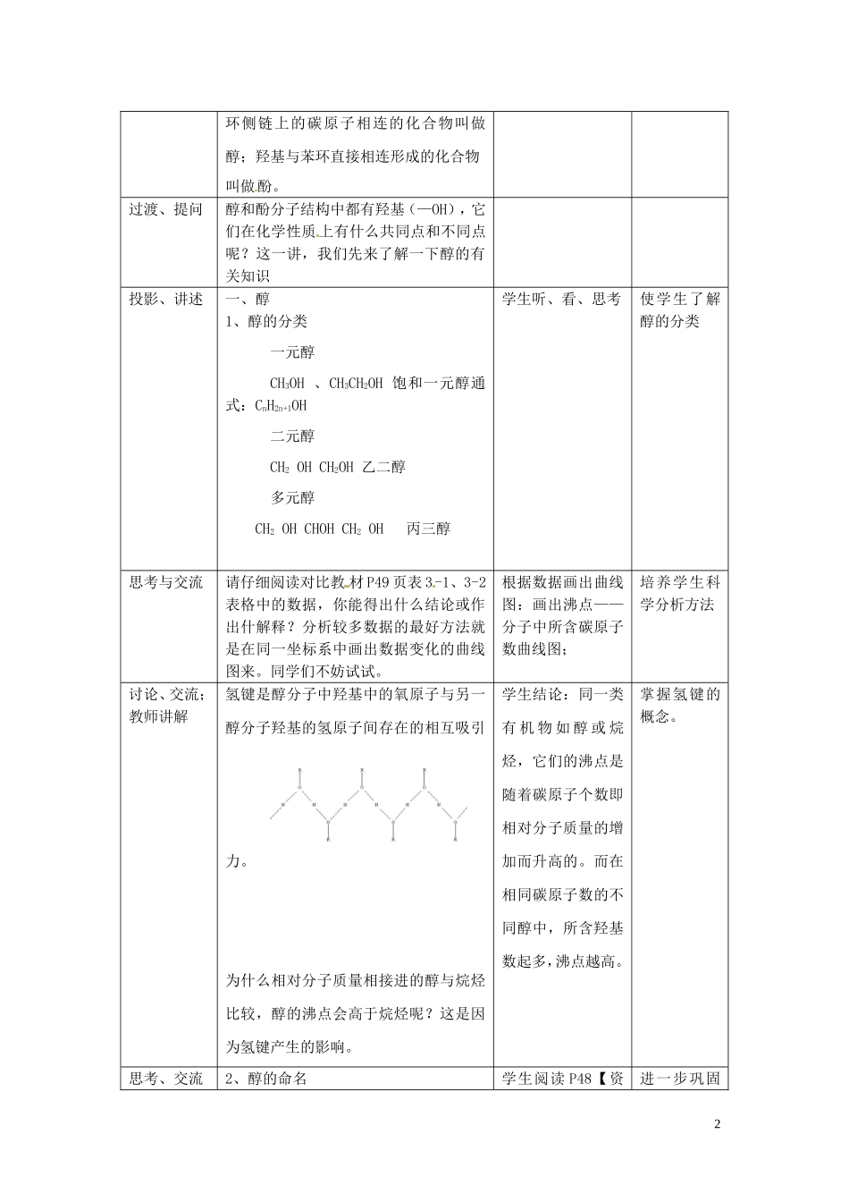 山东省菏泽一中高中化学 第三章 第一节 醇 酚第一课时教案 新人教版选修5_第2页