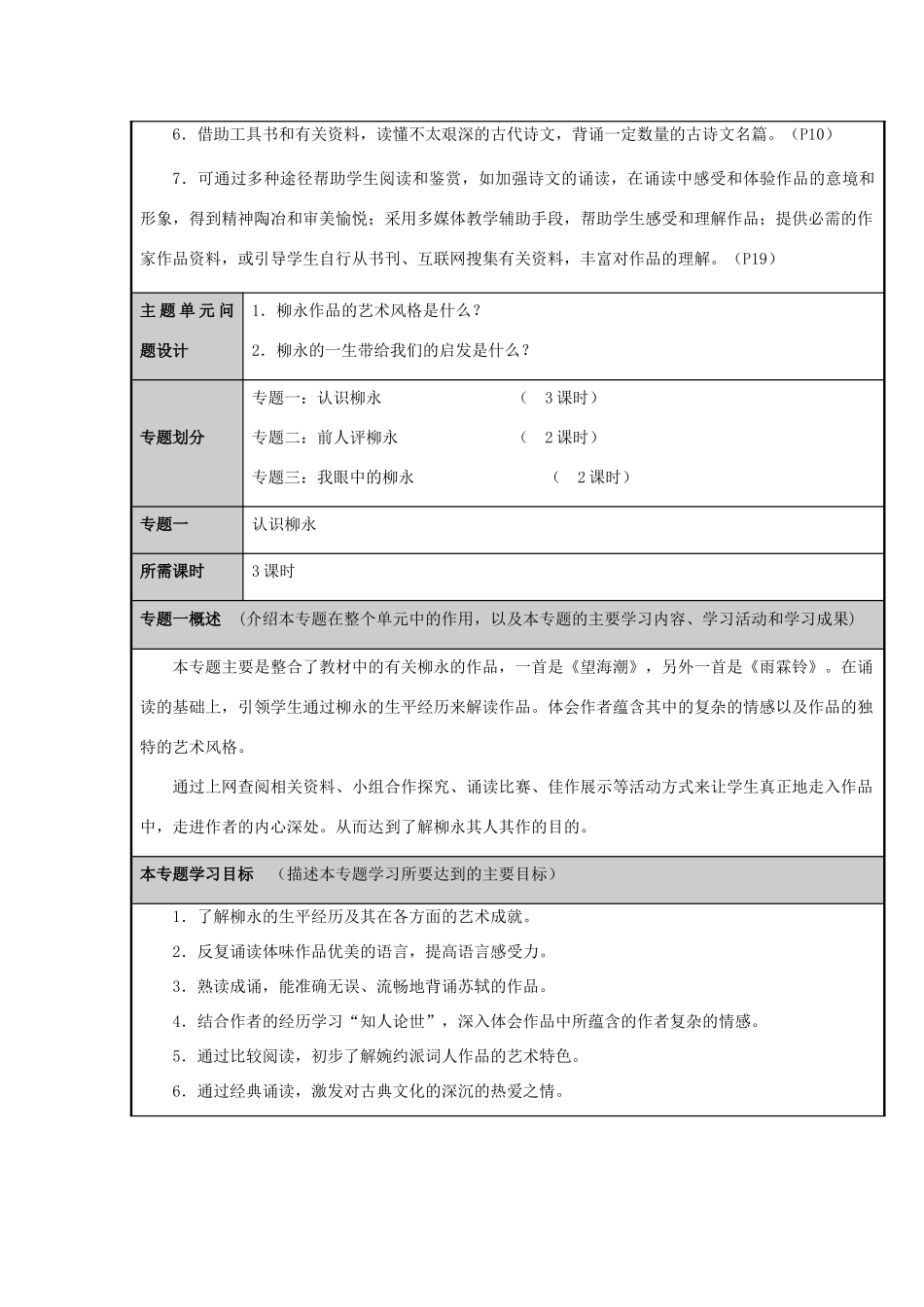 山东省临沭县高中2012-2013学年高一语文 “多情才子柳永”主题单元设计_第3页