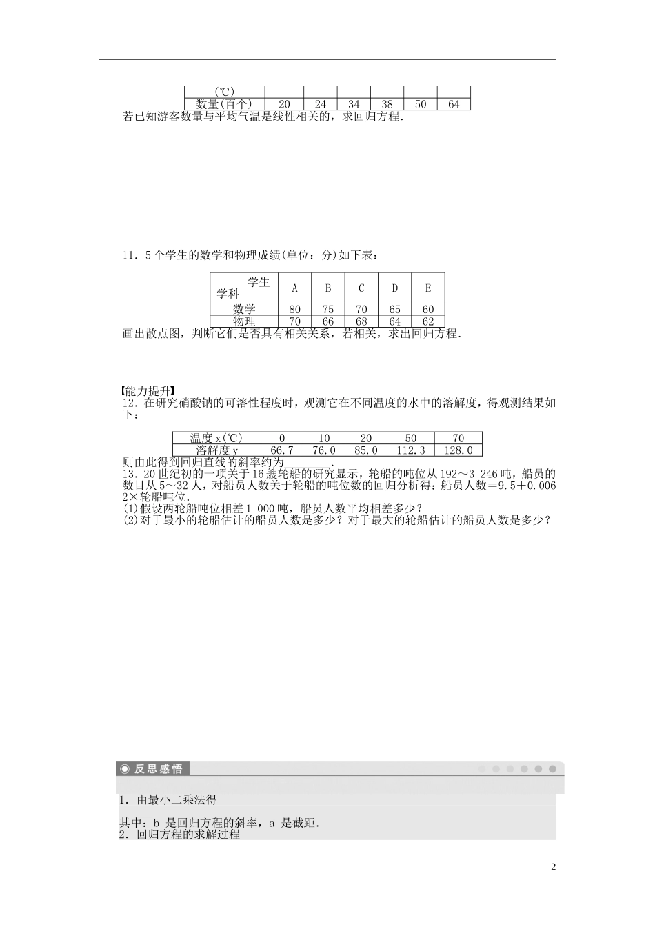 高中数学 2.3变量间的相关关系课时作业 新人教A版必修3-新人教A版高一必修3数学试题_第2页