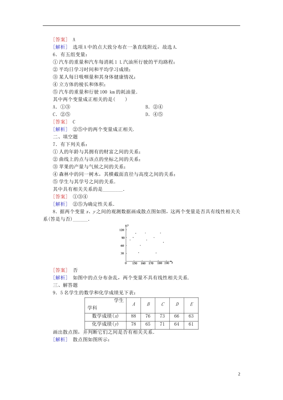 高中数学 2.3.1变量间的相关关系课时作业（含解析）新人教B版必修3-新人教B版高一必修3数学试题_第2页