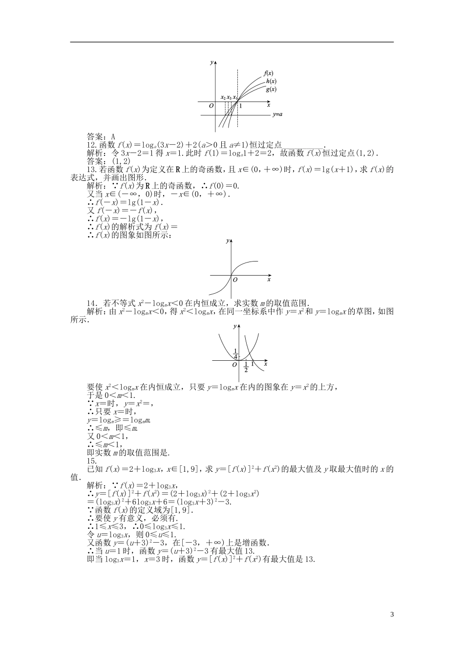 高中数学 2.2第18课时 对数函数的图象及性质课时作业 新人教A版必修1-新人教A版高一必修1数学试题_第3页