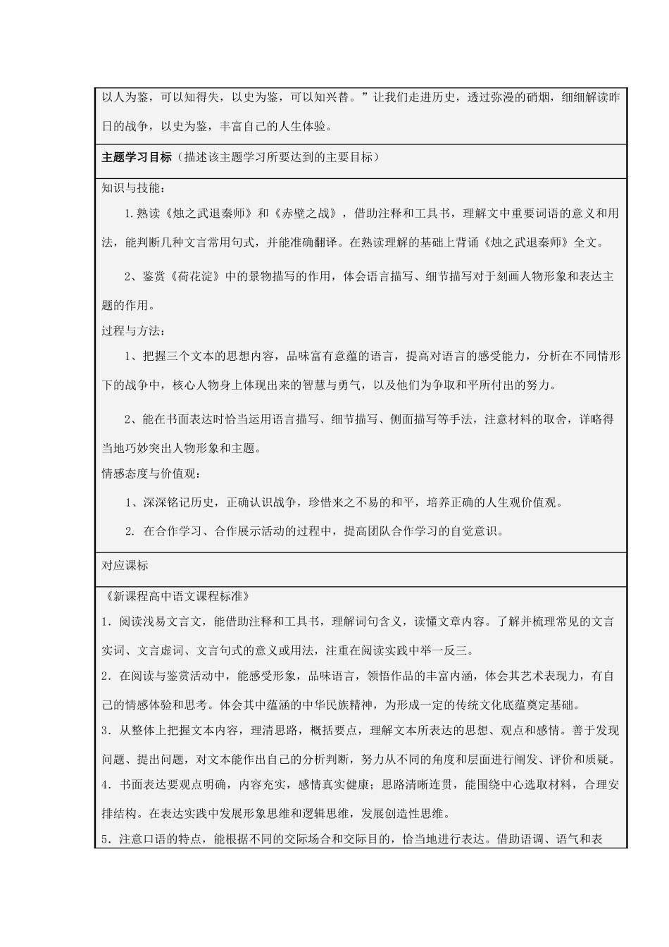 山东省淄博高中2012-2013学年高一语文 正视战争，走向和平主题单元设计_第2页
