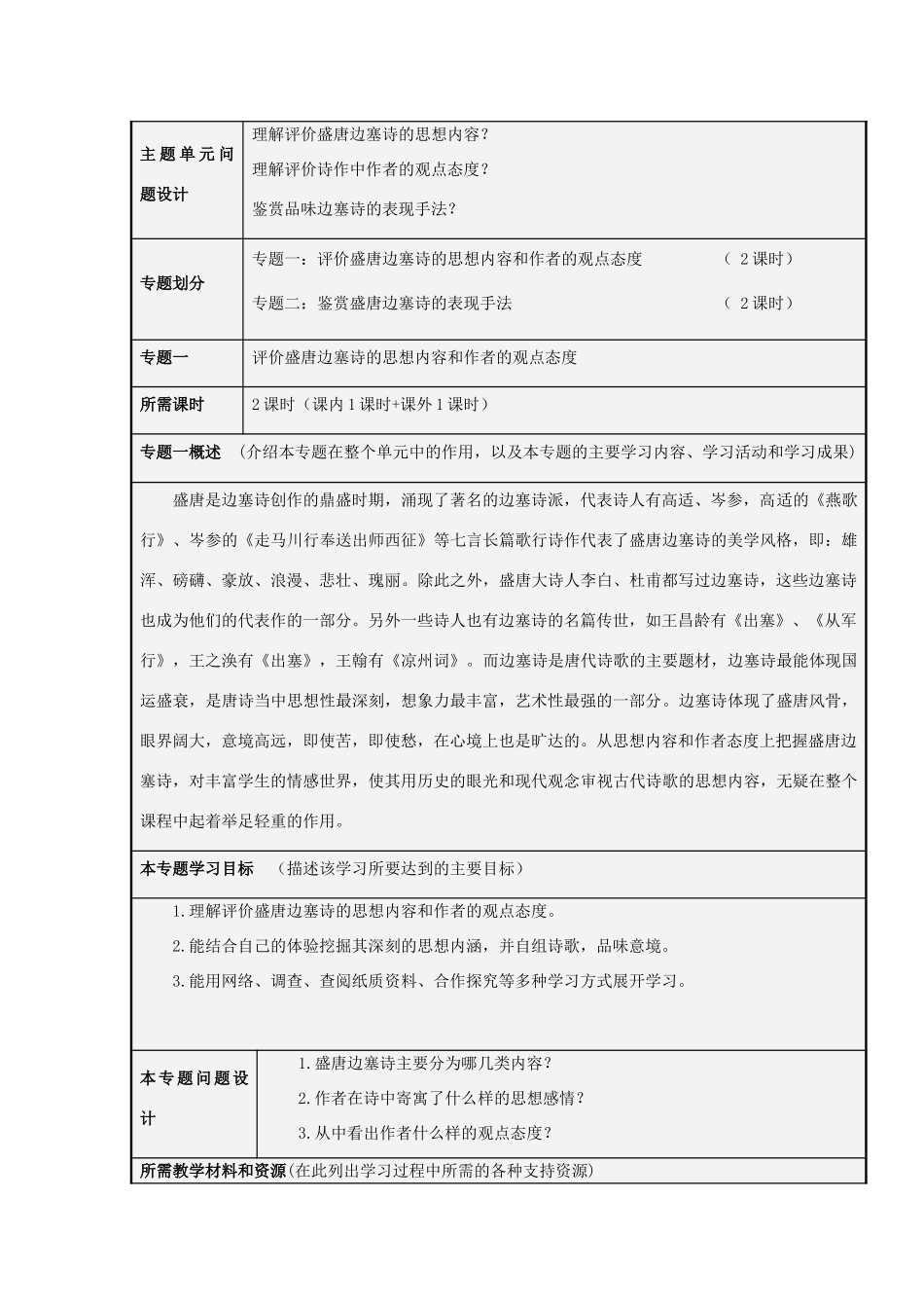 山东省潍坊市潍坊中学2012-2013学年高二语文 盛唐边塞诗赏析主题单元设计 鲁教版_第3页
