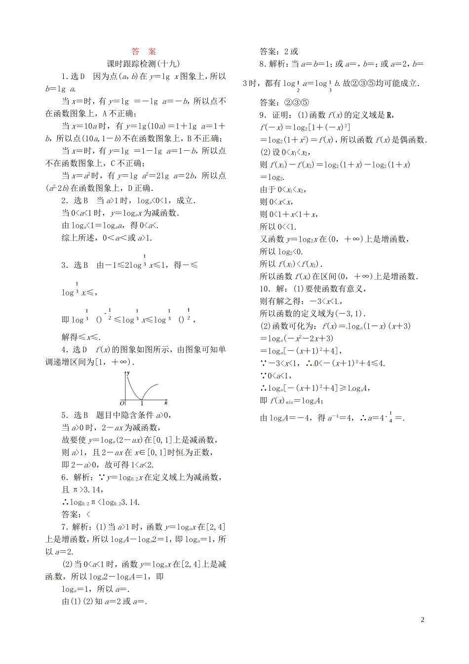 高中数学 2.2.2第2课时 对数函数及其性质的应用(习题课)课时跟踪检测 新人教A版必修1-新人教A版高一必修1数学试题_第2页