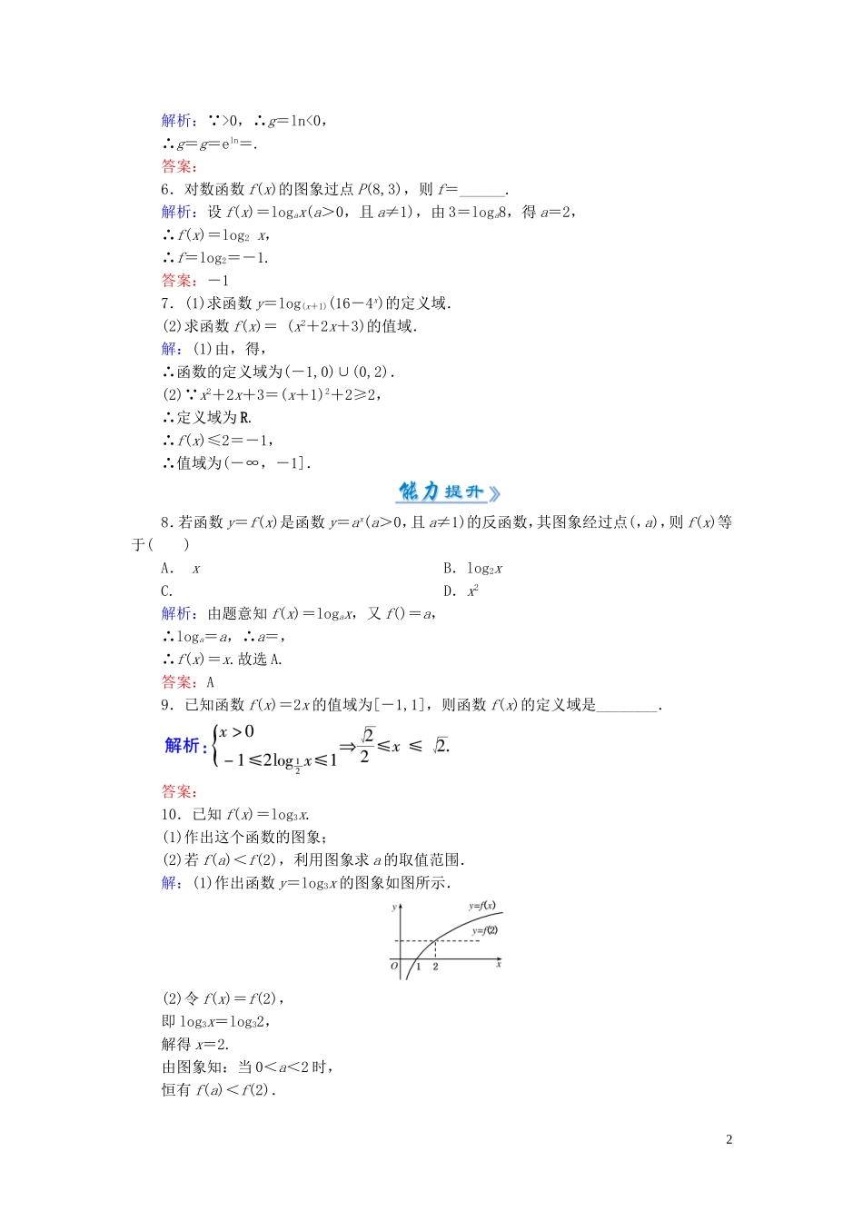 高中数学 2.2.2第1课时 对数函数的图象及性质课时作业 新人教A版必修1-新人教A版高一必修1数学试题_第2页