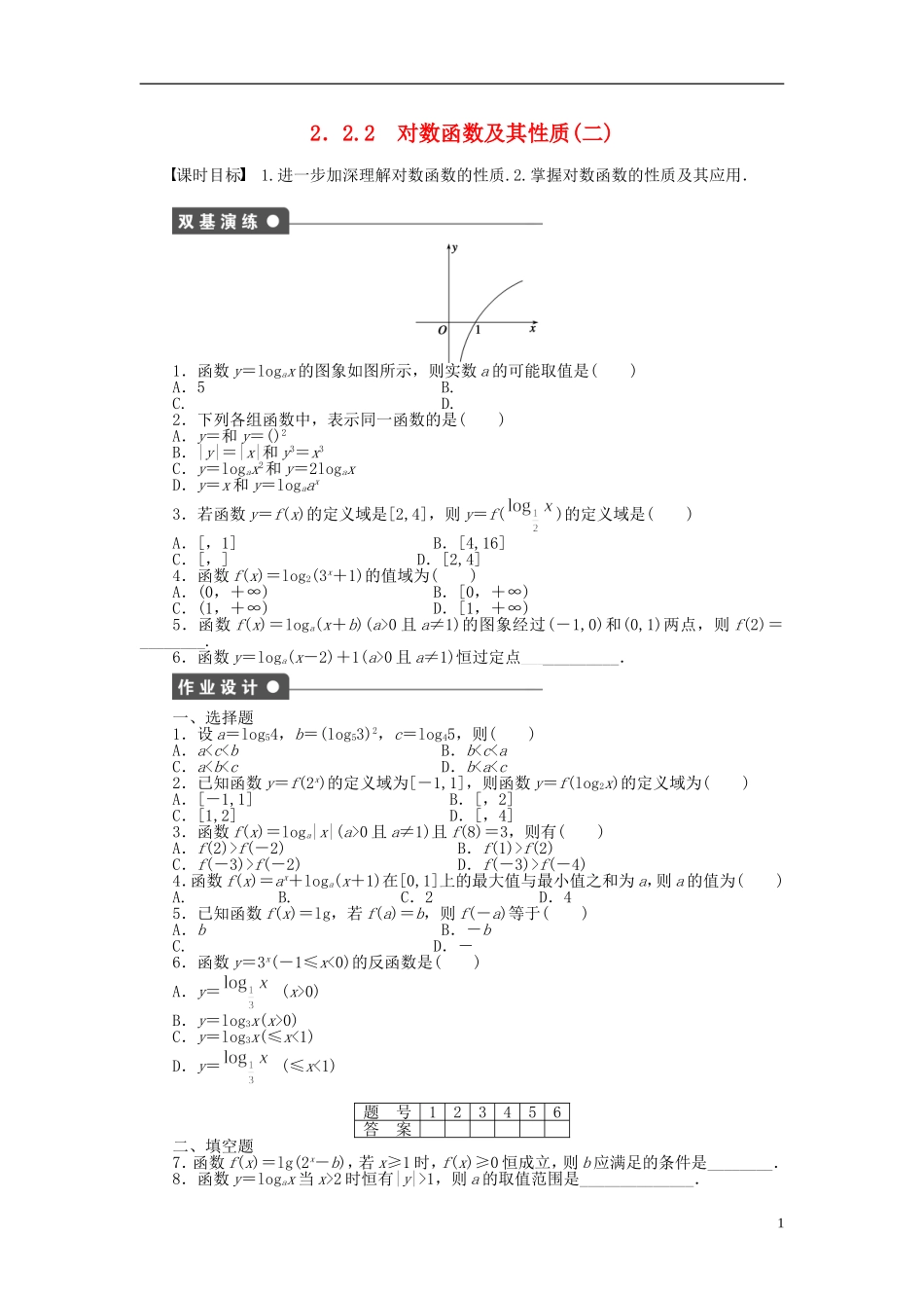 高中数学 2.2.2对数函数及其性质（二）课时作业 新人教A版必修1-新人教A版高一必修1数学试题_第1页