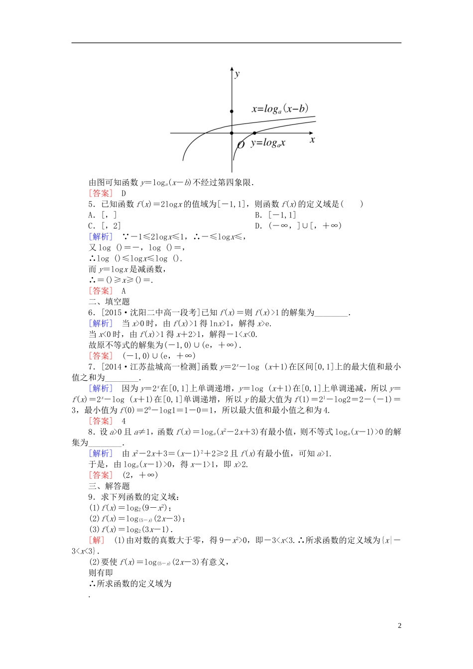 高中数学 2.2.2.1对数函数的定义及简单性质课后课时精练 新人教A版必修1-新人教A版高一必修1数学试题_第2页