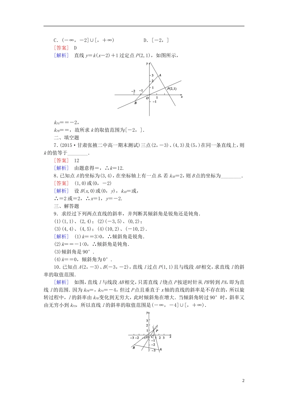 高中数学 2.2.1直线方程的概念与直线的斜率课时作业（含解析）新人教B版必修2-新人教B版高一必修2数学试题_第2页