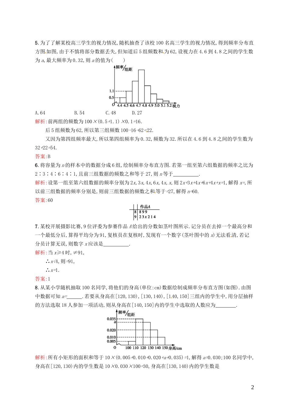 高中数学 2.2.1用样本的频率分布估计总体分布课后作业 新人教A版必修3-新人教A版高一必修3数学试题_第2页