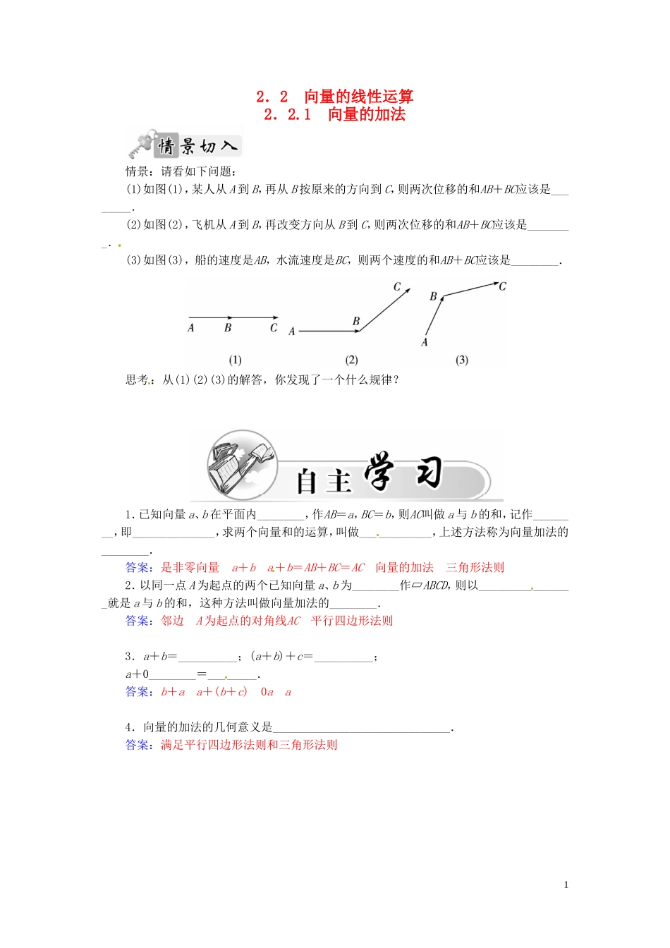 高中数学 2.2.1向量的加法练习（含解析）苏教版必修4-苏教版高一必修4数学试题_第1页