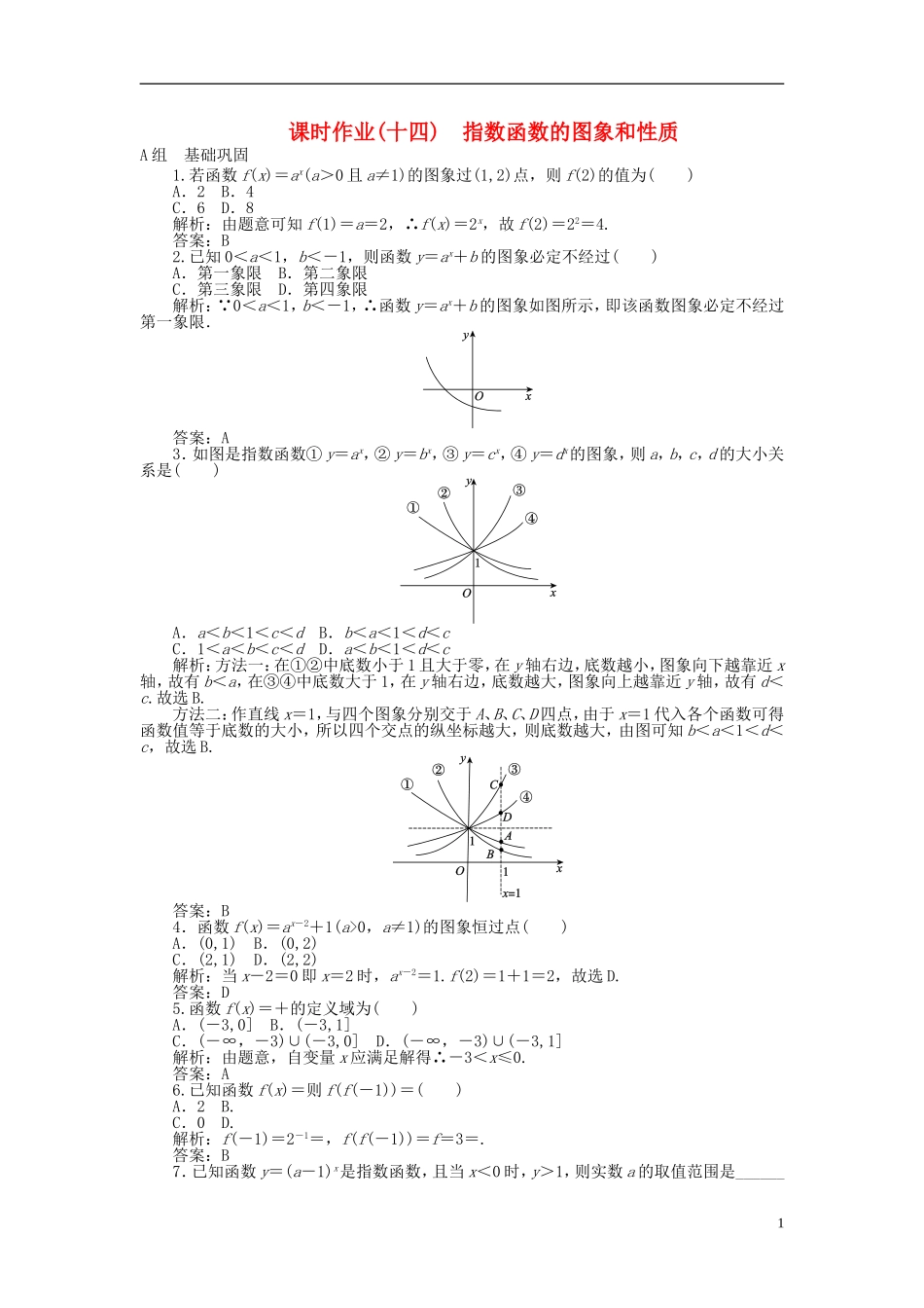 高中数学 2.1第14课时 指数函数的图象和性质课时作业 新人教A版必修1-新人教A版高一必修1数学试题_第1页