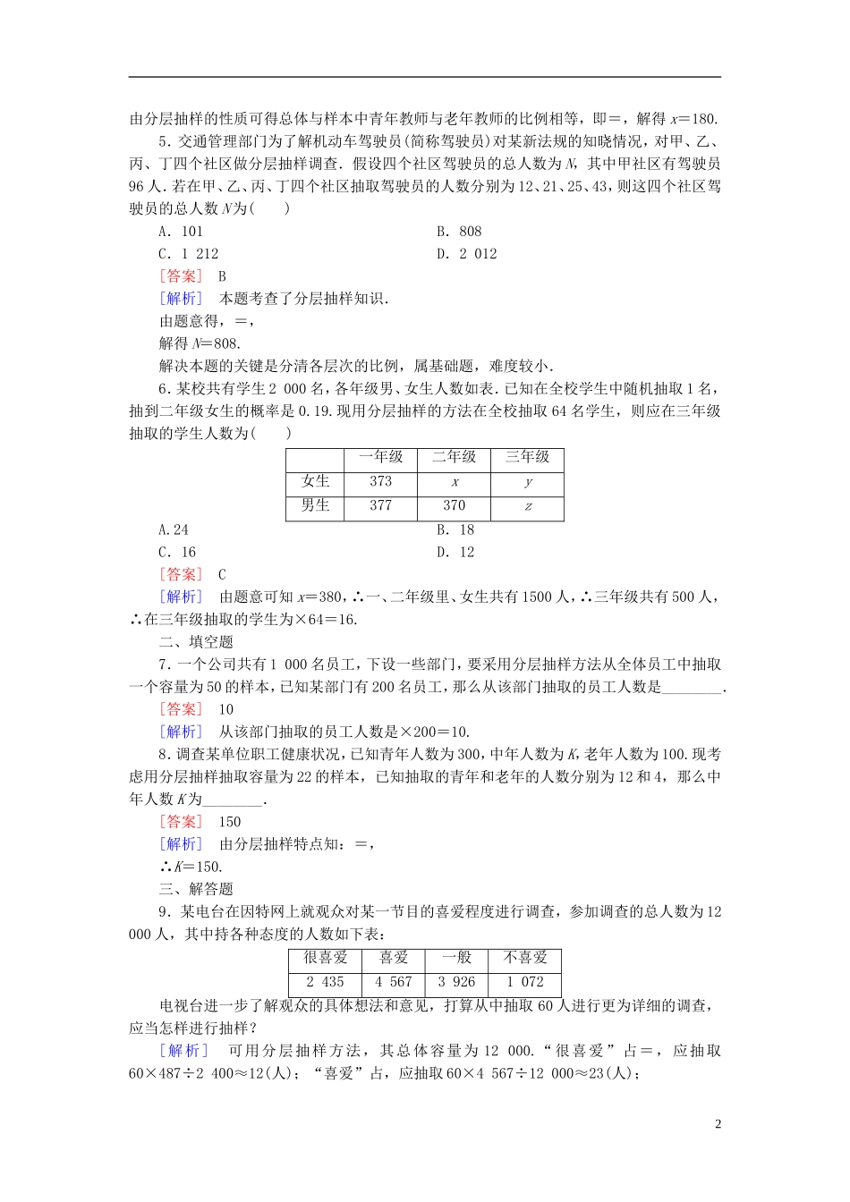 高中数学 2.1.3分层抽样课时作业（含解析）新人教B版必修3-新人教B版高一必修3数学试题_第2页