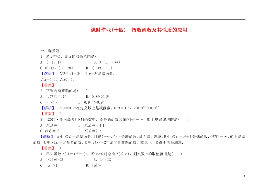 高中数学 2.1.2第2课时 指数函数及其性质的应用课时作业（含解析）新人教A版必修1-新人教A版高一必修1数学试题_第1页
