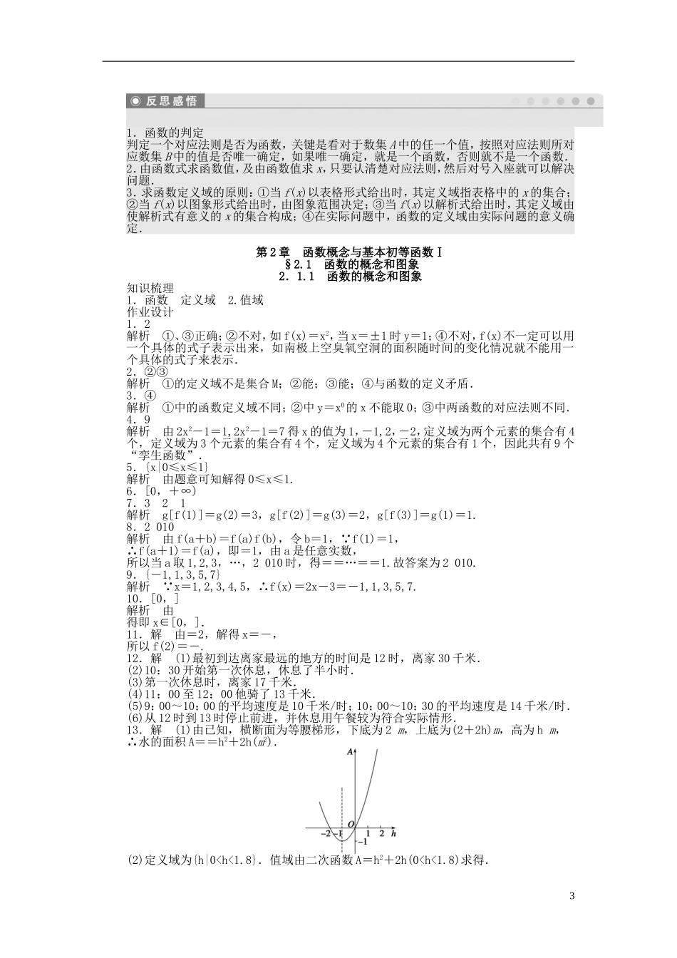 高中数学 2.1.1函数的概念和图象课时作业 苏教版必修1-苏教版高一必修1数学试题_第3页