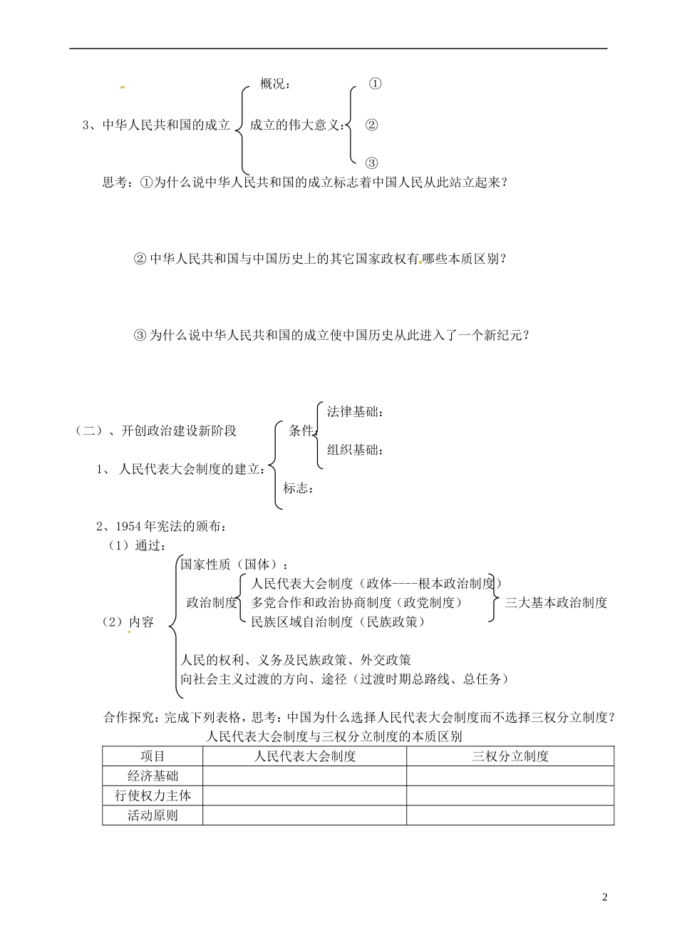 青海师范大学附属第二中学高中历史 4.1新中国初期的政治建设教案 新人教版必修1_第2页