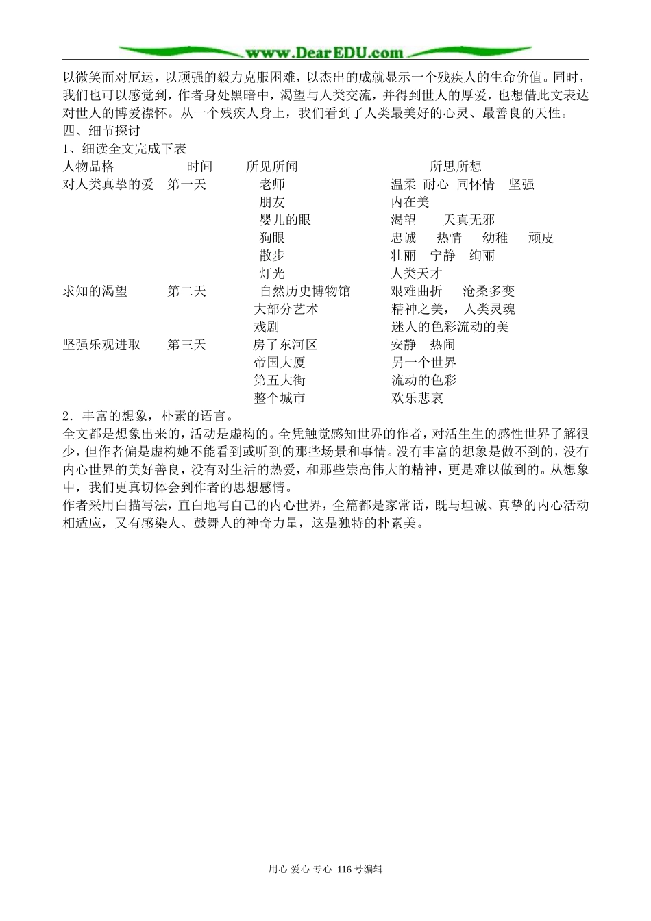 高中语文假如给我三天光明教案1 苏教版 必修2_第3页