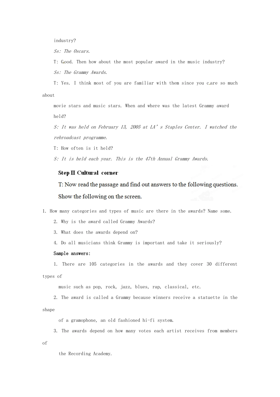 四川省宣汉中学2014高中英语 Module 4 Music The Fourth Period Extensive Reading教案 外研版选修6_第2页
