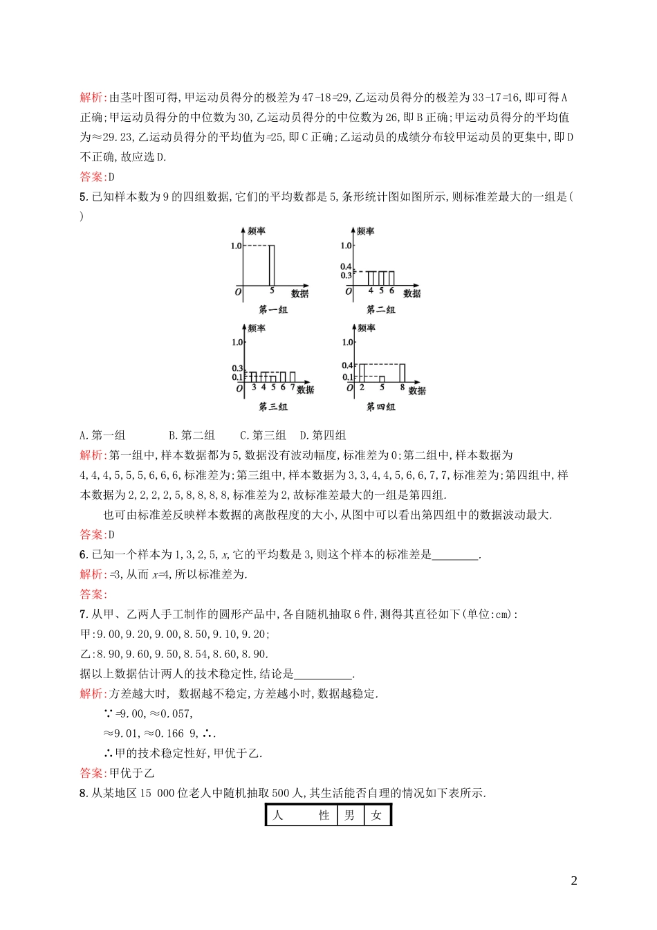 高中数学 1.5.2 估计总体的数字特征课后作业 北师大版必修3-北师大版高一必修3数学试题_第2页