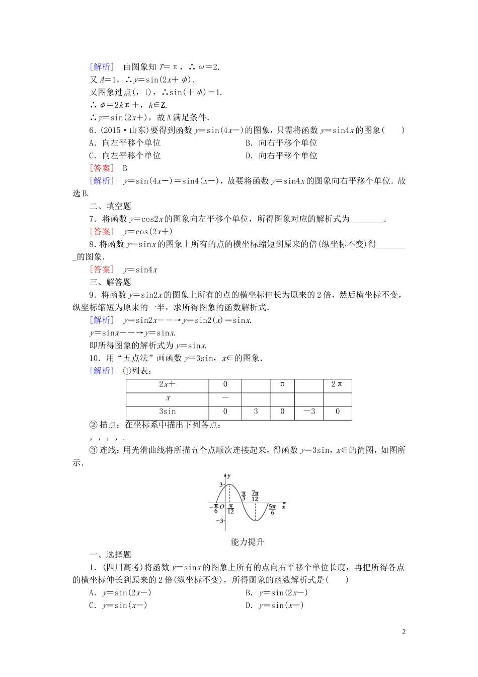 高中数学 1.5.1画函数yAsin（ωxφ）的图象课时作业 新人教A版必修4-新人教A版高一必修4数学试题_第2页