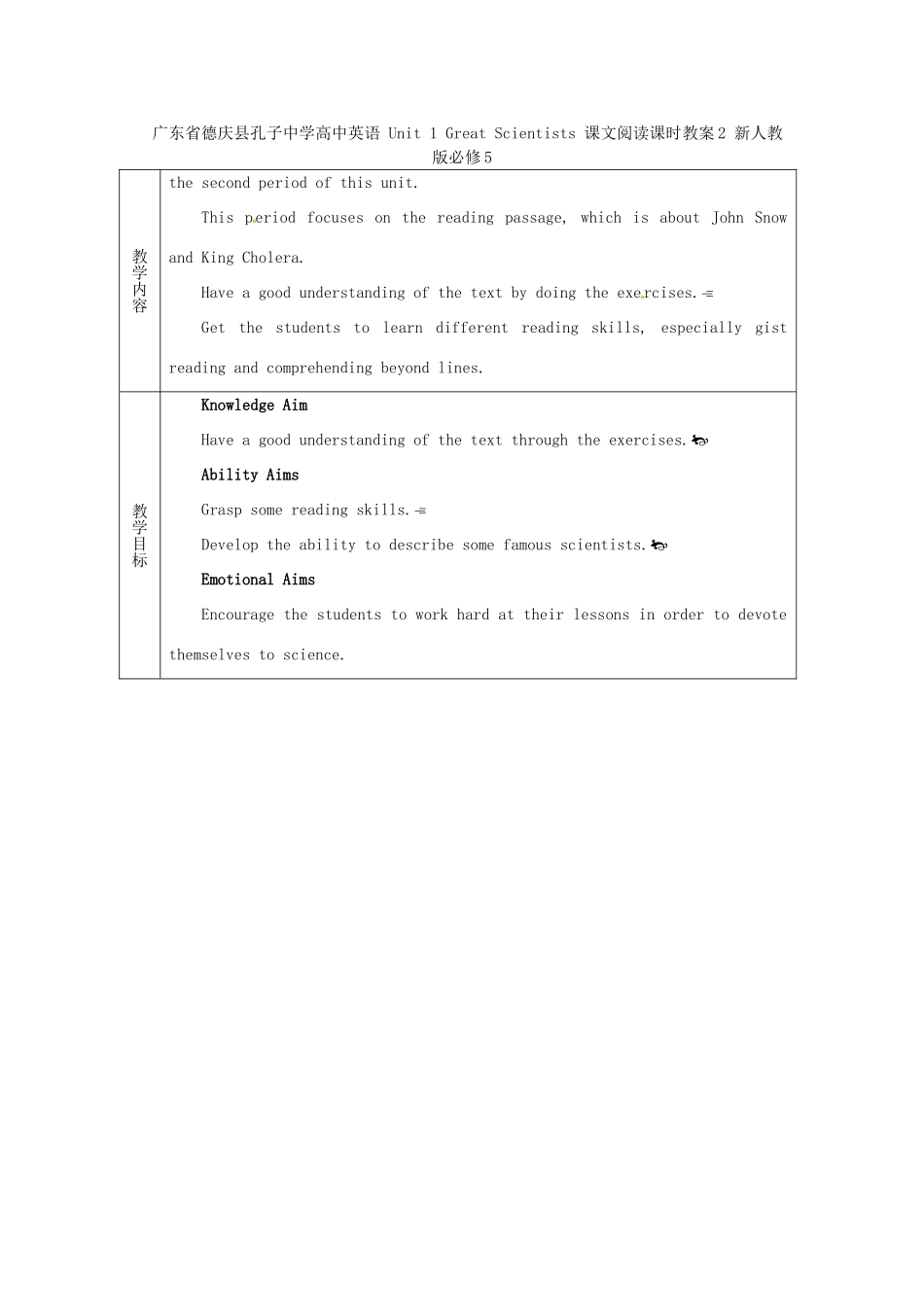 广东省德庆县孔子中学高中英语 Unit 1 Great Scientists 课文阅读课时教案2 新人教版必修5_第1页