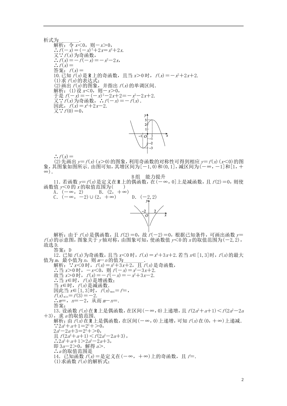 高中数学 1.3第11课时 奇偶性课时作业 新人教A版必修1-新人教A版高一必修1数学试题_第2页