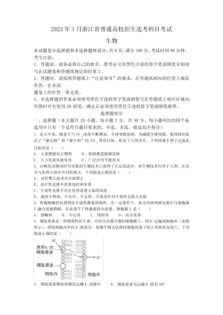 2023年1月浙江省普通高校招生选考生物试题(含答案) 