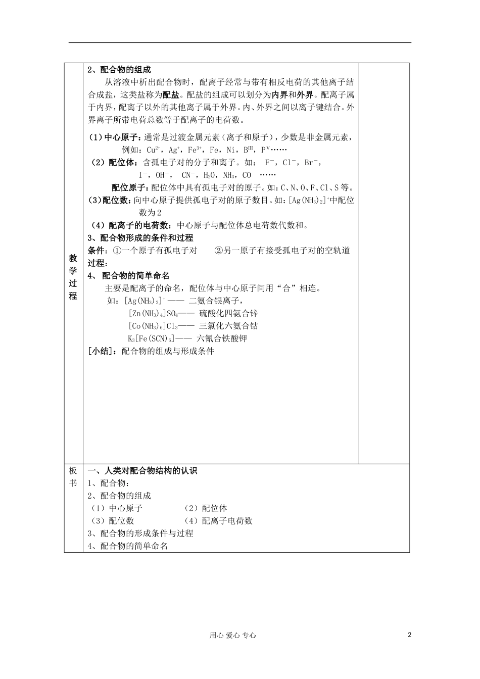 江苏省新沂市王楼中学高中化学 《第二单元配合物是如休形成的 人类对配合物的认识》教案 新人教版选修3_第2页