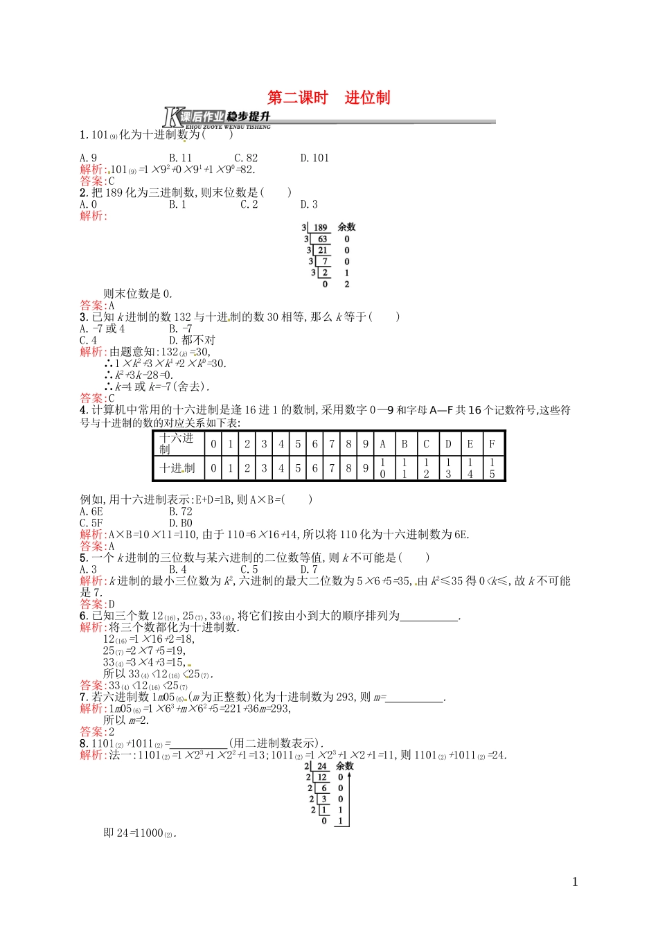 高中数学 1.3.2进位制课后作业 新人教A版必修3-新人教A版高一必修3数学试题_第1页