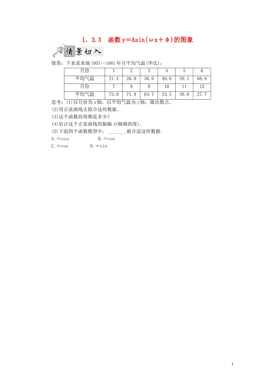 高中数学 1.3.3函数y＝Asin（ωx＋φ）的图象练习（含解析）苏教版必修4-苏教版高一必修4数学试题_第1页