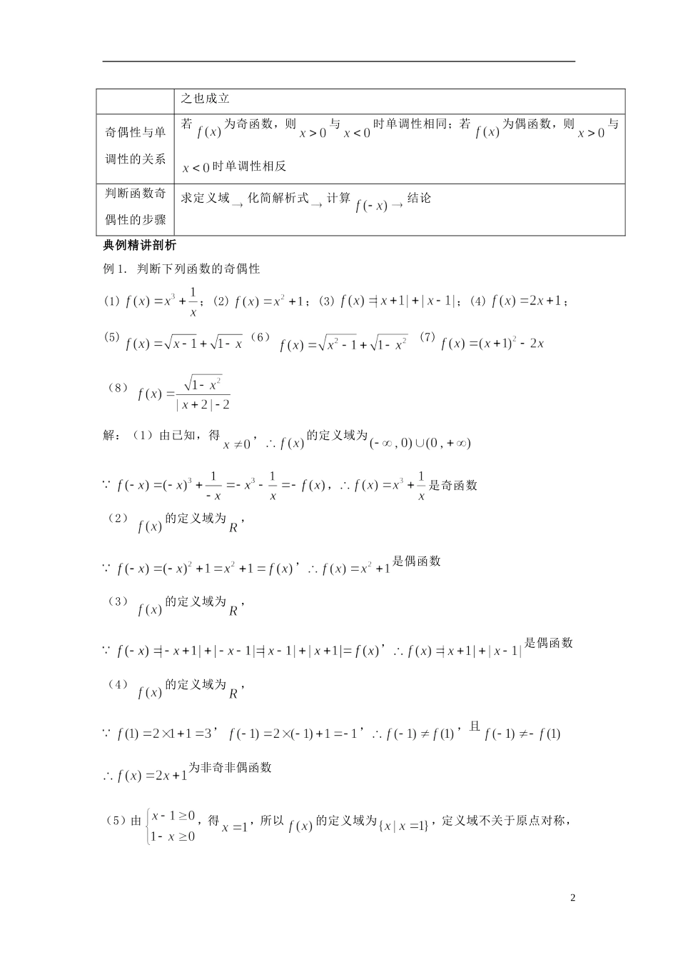 高中数学 1.3.2函数的奇偶性同步讲练 新人教版必修1-新人教版高一必修1数学试题_第2页