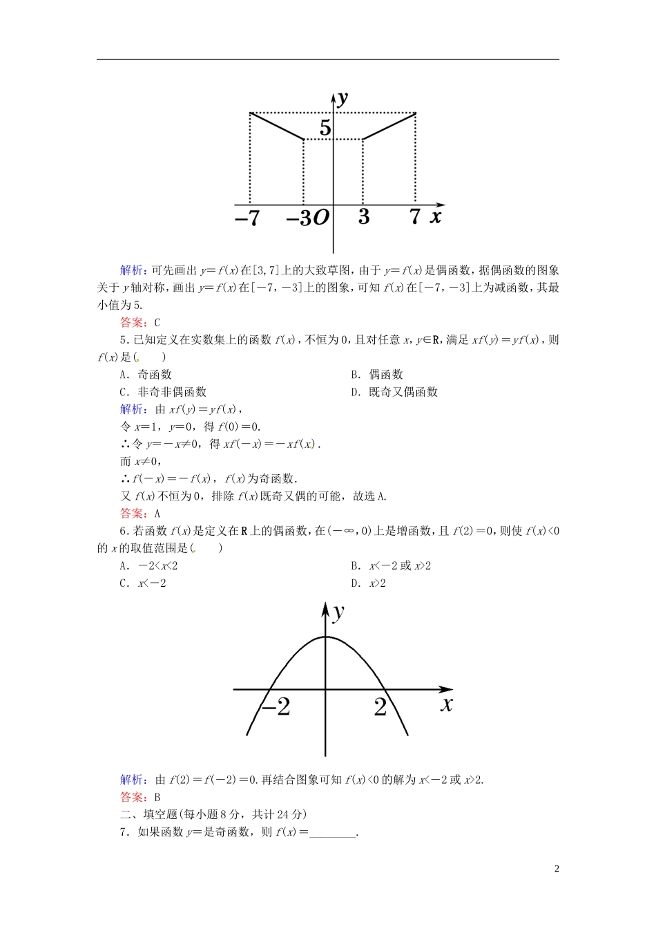 高中数学 1.3.2.2函数奇偶性的应用课时作业 新人教版必修1-新人教版高一必修1数学试题_第2页