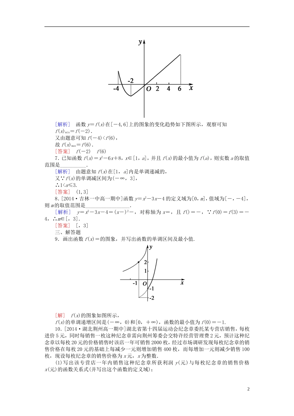 高中数学 1.3.1.2函数的最大（小）值课后课时精练 新人教A版必修1-新人教A版高一必修1数学试题_第2页