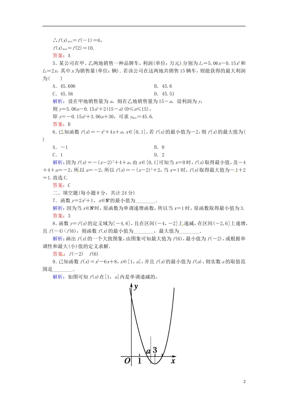 高中数学 1.3.1.2函数的最大（小）值课时作业 新人教版必修1-新人教版高一必修1数学试题_第2页