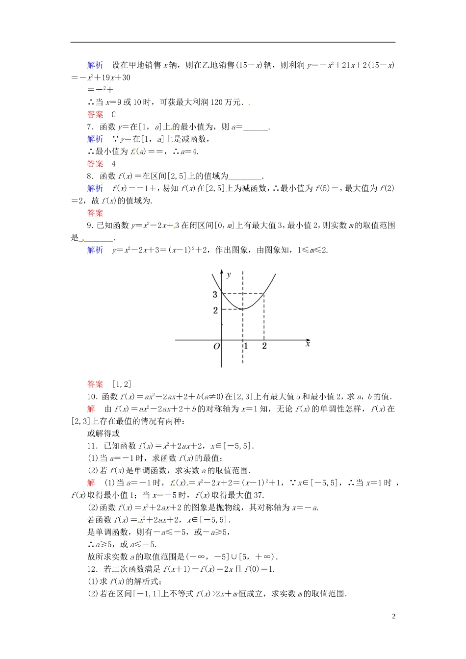 高中数学 1.3.1.2函数的最大（小）值双基限时练 新人教A版必修1-新人教A版高一必修1数学试题_第2页
