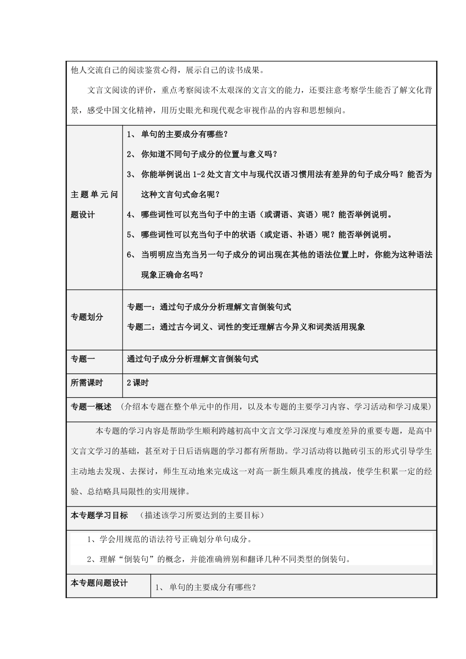 山东省青岛市高中2012-2013学年高二语文“文言文教学的初高中衔接”主题单元设计_第3页