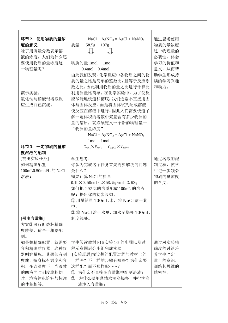 人教版化学1 高端研讨物质的量浓度教学设计1(北京十五中徐敏)_第3页