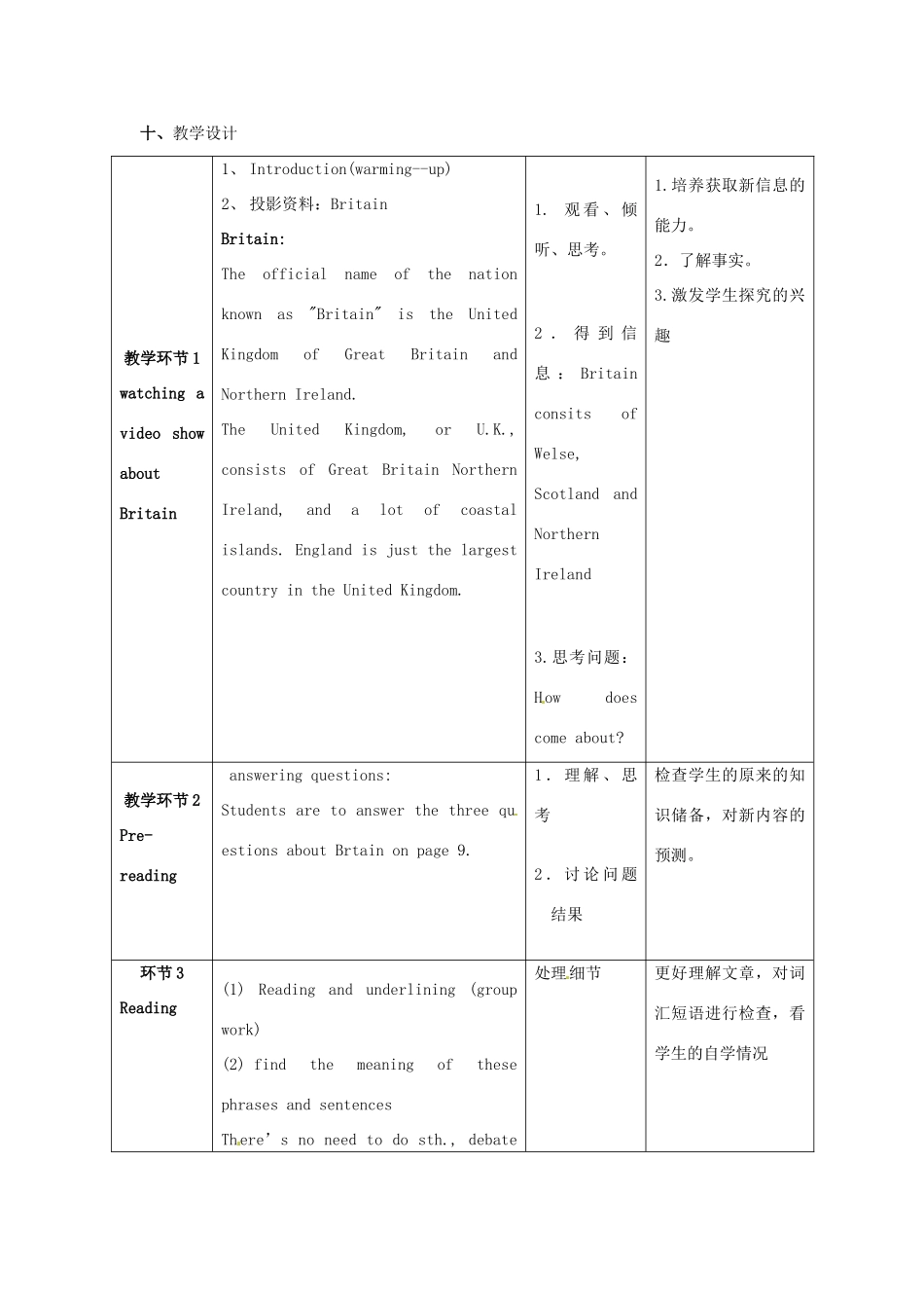 陕西省西安经发中学高中英语 Book 5 Unit 2 Reading the united kingdom reading puzzles in geogography教学设计 新人教版必修5_第3页