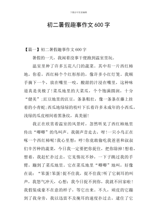初二暑假趣事作文600字