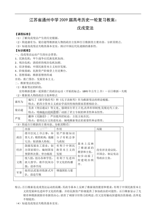 江苏省通州中学2009届高考历史一轮复习教案：戊戌变法