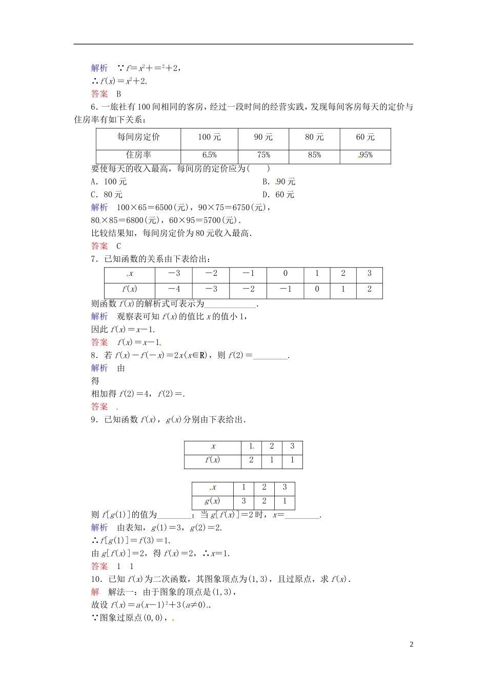 高中数学 1.2.2.1函数的表示法双基限时练 新人教A版必修1-新人教A版高一必修1数学试题_第2页