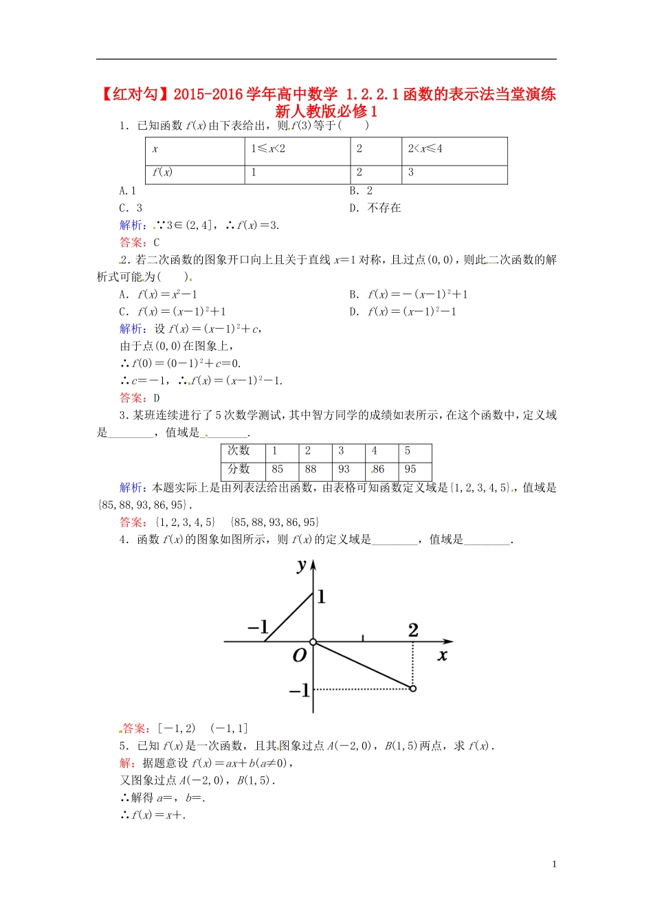 高中数学 1.2.2.1函数的表示法当堂演练 新人教版必修1-新人教版高一必修1数学试题_第1页