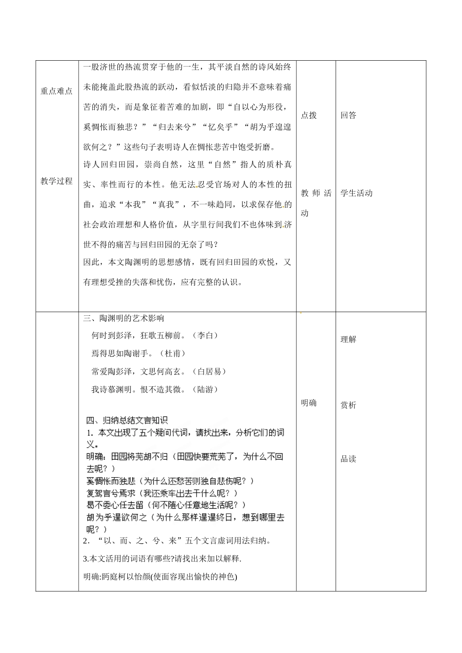 广东省德庆县莫村中学高中语文 第4课 归去来兮辞教案2 新人教版必修5_第2页