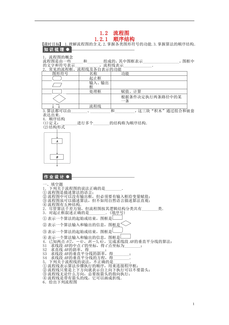 高中数学 1.2.1顺序结构课时作业 苏教版必修3-苏教版高一必修3数学试题_第1页