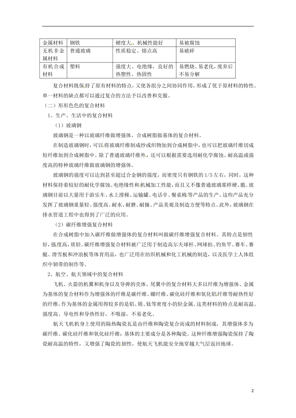 湖南省隆回县万和实验学校高中化学 4.3 复合材料 教案1 鲁科版必修1_第2页