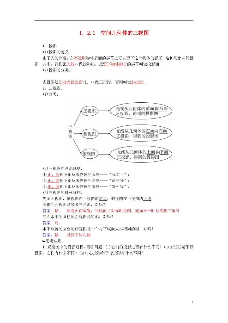 高中数学 1.2.1空间几何体的三视图练习 新人教A版必修2-新人教A版高一必修2数学试题_第1页