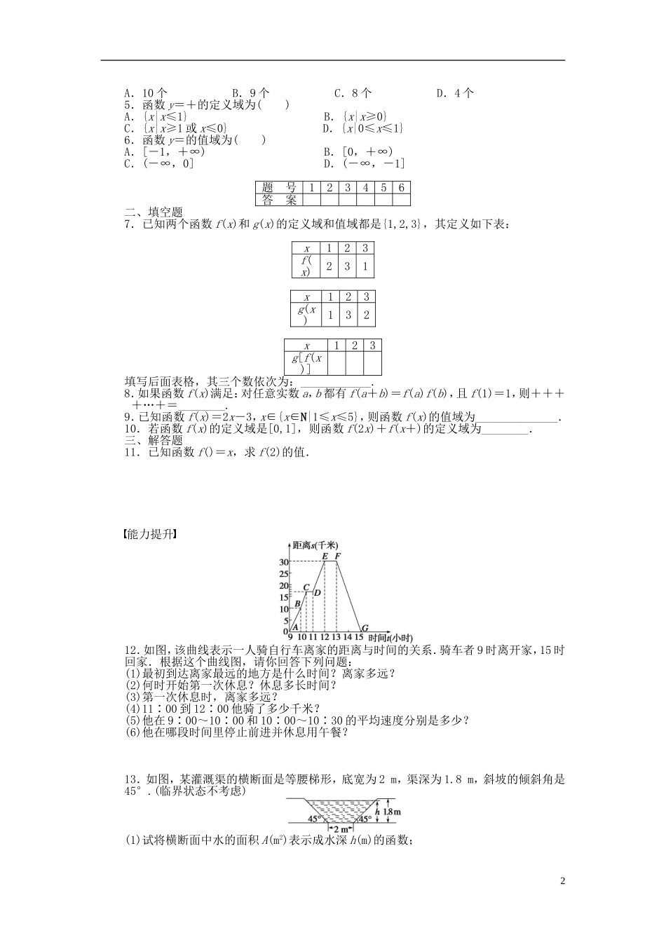 高中数学 1.2.1函数的概念课时作业 新人教A版必修1-新人教A版高一必修1数学试题_第2页